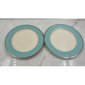 Taylor Smith & Taylor Colonial Platinum Blue Dinner Plates Set of 2 Turquoise